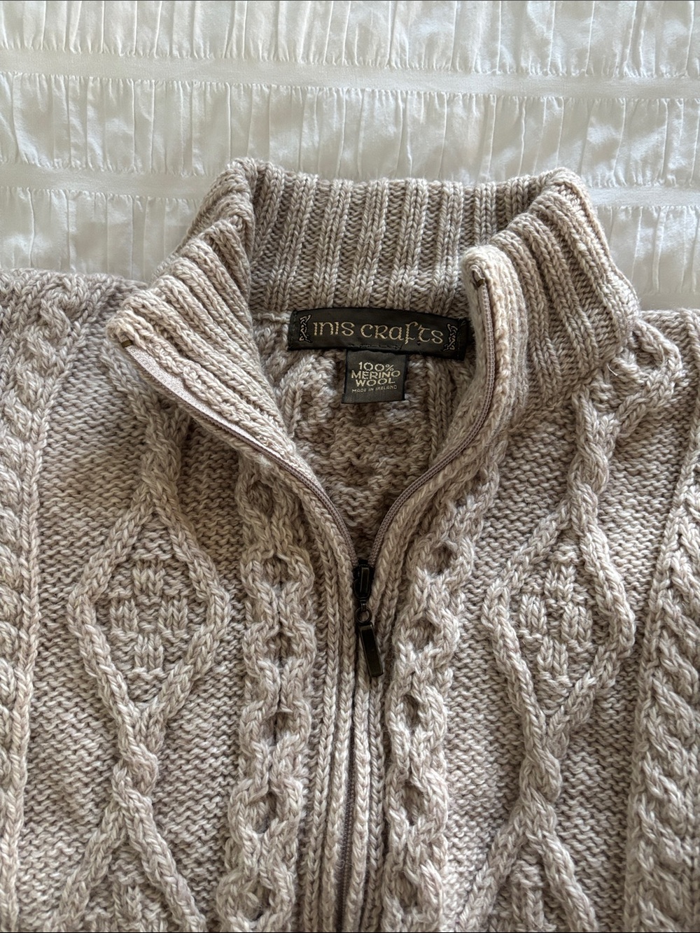 Inis Crafts Made in Ireland Merino Wool Zip Sweater - Picture 5 of 7